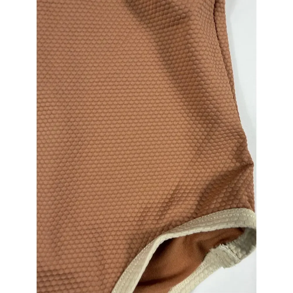 H&M Toddler Textured One Piece Swimsuit Brown Cream Trim size 2 years